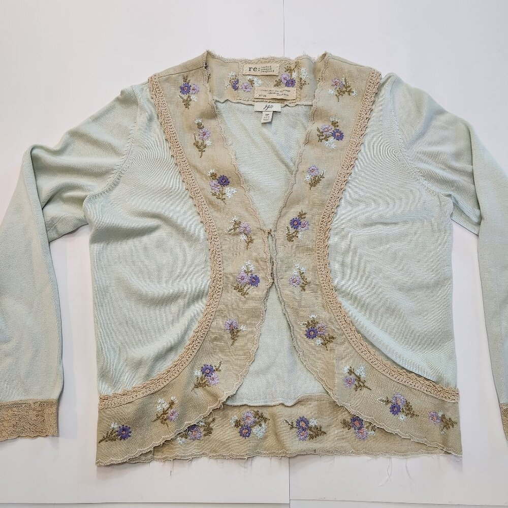 RARE Re by J.Jill S/P Silk Linen Floral Trim Cardigan Limited Edition No. 28